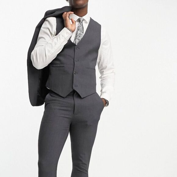 ASOS DESIGN super skinny suit waistcoat in charcoal Chest 46 Regular‎ NWT in pkg - Picture 4 of 8